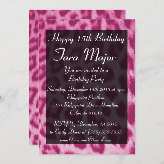 Neon Pink Cheetah Print Birthday party uitnodiging (Voorkant / Achterkant)