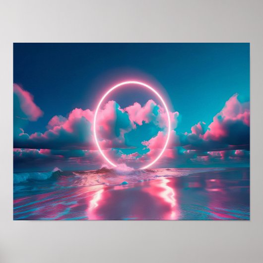 Neon Pink cloud beach wall art horizontal _ Eclect Poster (Voorkant)