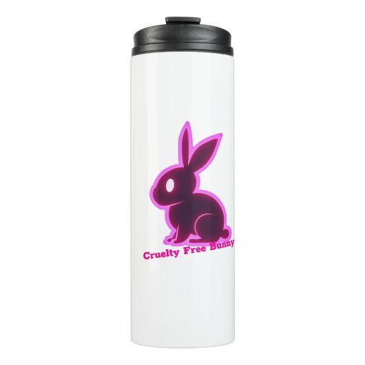 Neon Pink Cruelty-Free Bunny Bewerkbare tekst Thermosbeker (Voorkant)