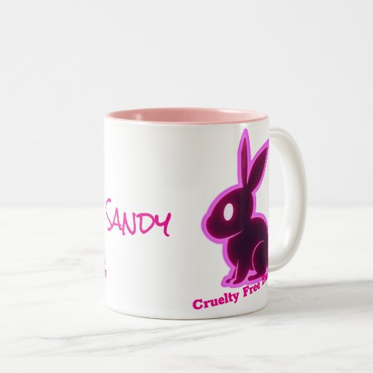 Neon Pink Cruelty-Free Bunny Bewerkbare tekst Tweekleurige Koffiemok (Voorkant rechts)
