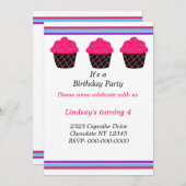 Neon Pink Cupcakes Birthday Party Invitation Kaart (Voorkant / Achterkant)