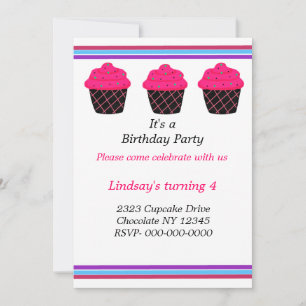 Neon Pink Cupcakes Birthday Party Invitation Kaart