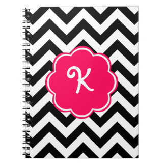Neon Pink Custom Monogram met Chevron Pattern Notitieboek