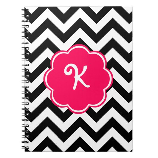 Neon Pink Custom Monogram met Chevron Pattern Notitieboek (Voorkant)