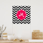 Neon Pink Custom Monogram met Chevron Pattern Poster (Keuken)