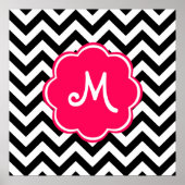Neon Pink Custom Monogram met Chevron Pattern Poster (Voorkant)