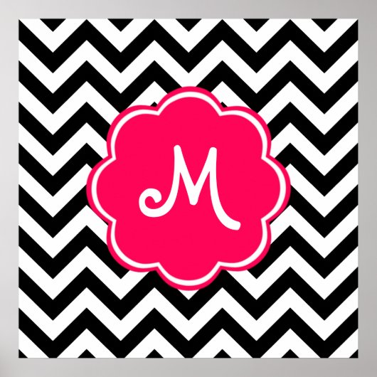 Neon Pink Custom Monogram met Chevron Pattern Poster (Voorkant)