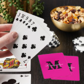 Neon pink custom monogrammed playing cards pokerkaarten (Insitu)