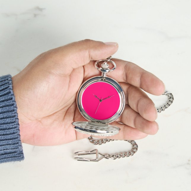 Neon Pink Custom Pocket Watch – gepersonaliseerd Horloge (Hand)