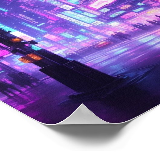 Neon Pink Cyberpunk City Poster (Hoek)