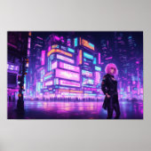 Neon Pink Cyberpunk City Poster (Voorkant)