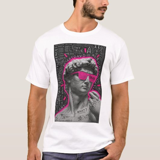 Neon Pink David Statuesque Graphic T-Shirt (Voorkant)