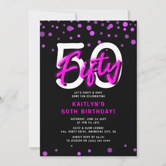 Neon Pink Dertig 50ste Verjaardagsfeestje Kaart (Voorkant)