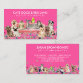 Neon Pink Dog Cat Bird Hotel Sofa Pet Sitting Visitekaartje (Voorkant / Achterkant)