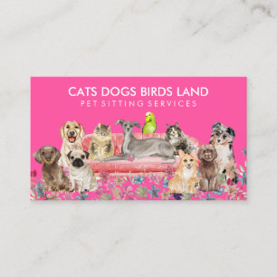 Neon Pink Dog Cat Bird Hotel Sofa Pet Sitting Visitekaartje