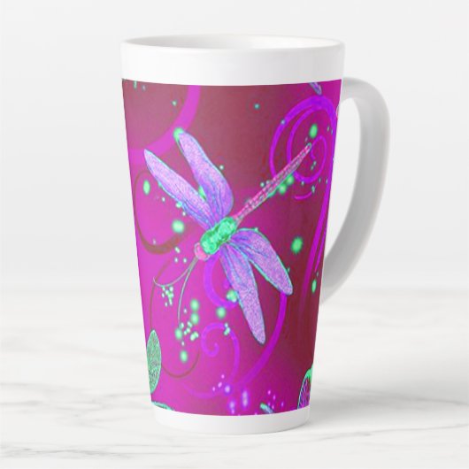 Neon Pink Dragonflies Latte Latte Mok (Rechterhoek)