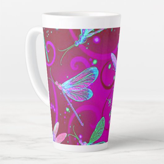 Neon Pink Dragonflies Latte Latte Mok (Linkerhoek)