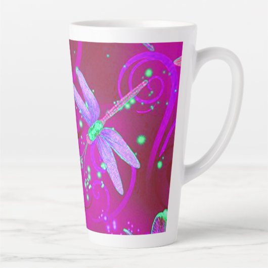 Neon Pink Dragonflies Latte Mok (Rechts)