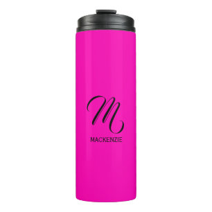 Neon Pink Elegant Custom Monogram met naam Thermosbeker