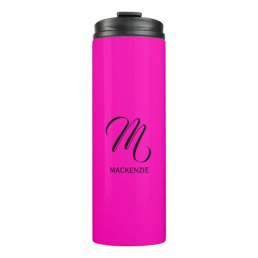Neon Pink Elegant Custom Monogram met naam Thermosbeker (Voorkant)