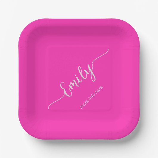 Neon Pink Elegant script Papieren Bordje (Voorkant)