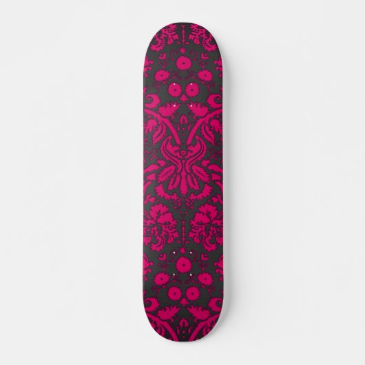 Neon Pink en Black Damask Persoonlijk Skateboard (Voorkant)