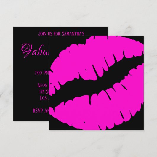 Neon Pink en Black Kiss Print Fabulous en 40 Kaart (Voorkant / Achterkant)