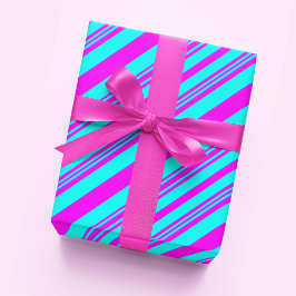 Neon Pink en Blue strepen modern chic elegant Cadeaupapier
