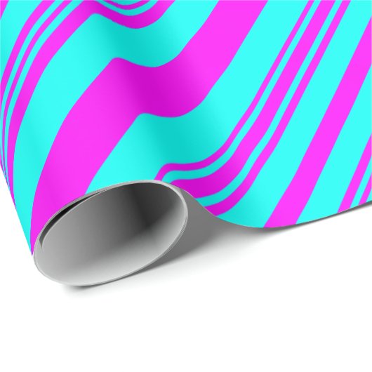 Neon Pink en Blue strepen modern chic elegant Cadeaupapier (Rol Hoek)