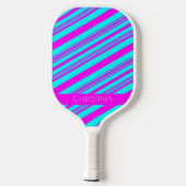 Neon Pink en Blue Stripes Trendy Stylish Name Pickleball Paddle (Achterkant)