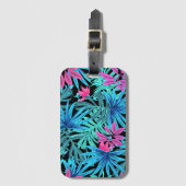Neon Pink en Blue Tropical Plant Pattern Bagagelabel (Voorkant (verticaal))