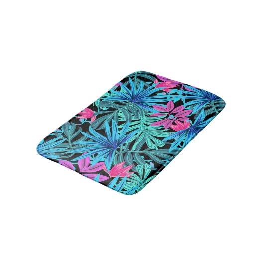 Neon Pink en Blue Tropical Plant Pattern Bath Mat (Gekanteld)
