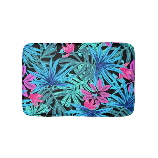 Neon Pink en Blue Tropical Plant Pattern Bath Mat (Voorkant)