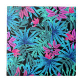 Neon Pink en Blue Tropical Plant Pattern Tegeltje (Voorkant)