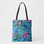 Neon Pink en Blue Tropical Plant Pattern Tote Bag (Voorkant)