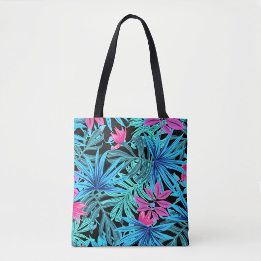 Neon Pink en Blue Tropical Plant Pattern Tote Bag (Voorkant)