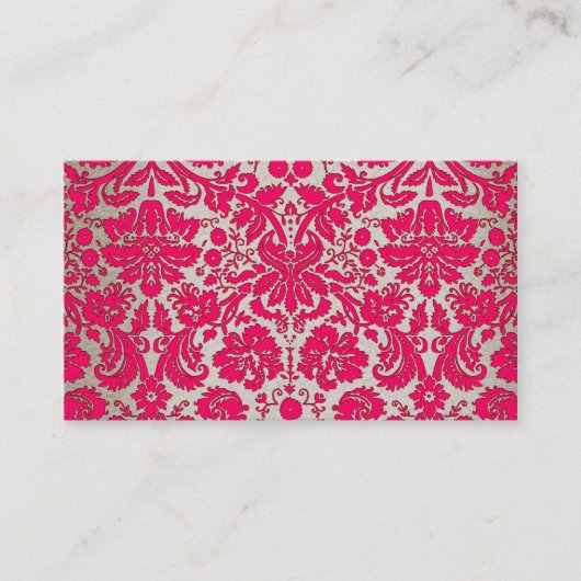 Neon Pink en Gold Damask Visitekaartje (Voorkant)