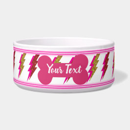 Neon Pink en Gold Lightning Bold Glitter Pet Bowl Voerbakje