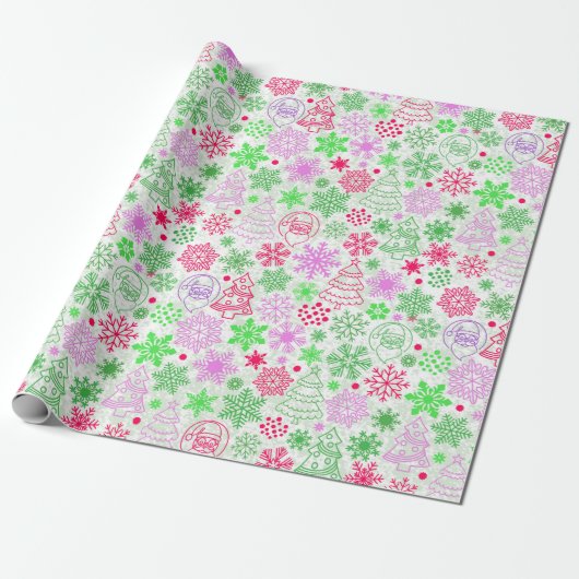 Neon Pink en Green Kerstmis Cadeaupapier (Uitgerold)