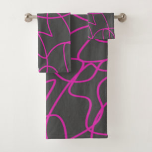 Neon Pink en Grey Line Art Bad Handdoek