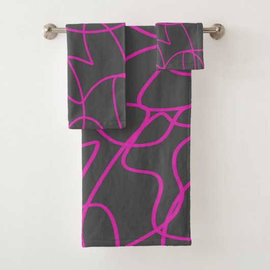 Neon Pink en Grey Line Art Bad Handdoek (Insitu)