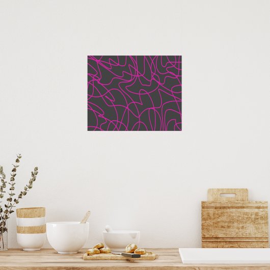 Neon Pink en Grey Line Art Poster (Keuken)