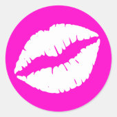 Neon Pink en White Lipstick Afdrukken Ronde Sticker (Voorkant)