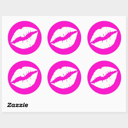 Neon Pink en White Lipstick Afdrukken Ronde Sticker (Vel)