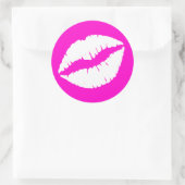 Neon Pink en White Lipstick Afdrukken Ronde Sticker (Tas)