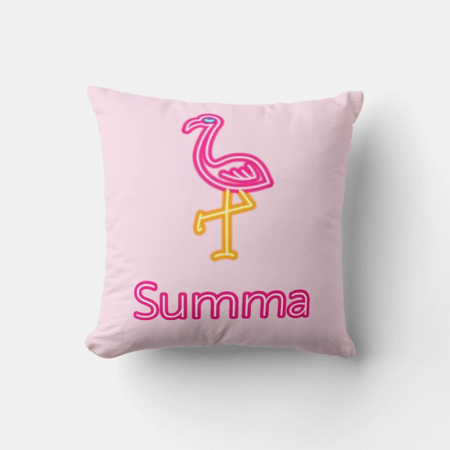 Neon Pink Flamingo Summa (zomer) Kussen (Voorkant)