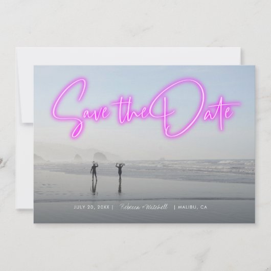 Neon Pink Foto opslaan Datum Save The Date (Voorkant)