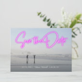 Neon Pink Foto opslaan Datum Save The Date (Staand voorkant)