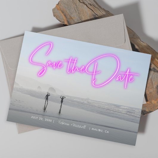 Neon Pink Foto opslaan Datum Save The Date