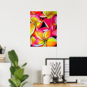 Neon Pink Frangipani Plumeria waterverf art Poster (Thuiskantoor)